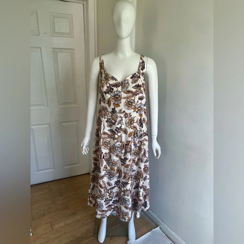 Old Navy Women's Fit & Flare Linen Blend Midi Cami Dress Floral print Size XL - Picture 3 of 8